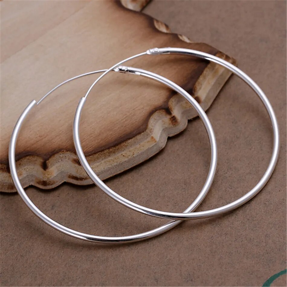 DOTEFFIL 925 Sterling Silver Round Circle 50 mm Hoop Örhängen