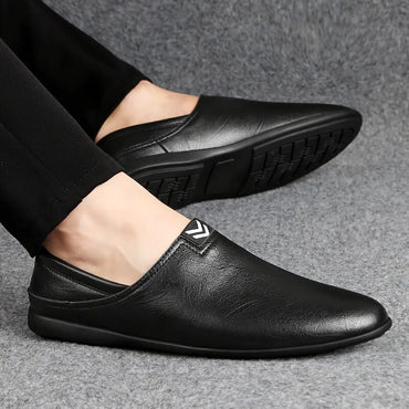 Men's Peas Shoes Comfortable Genuine Leather Men Casual Shoes Breathable Loafers Slip-on Footwear Walking Driving Shoes