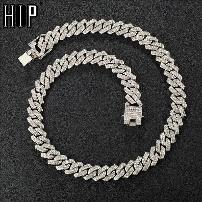 Hip Hop AAA Bling 13.5MM Prong Cuban Chain 2 Row Iced Out Men's Necklace Rhinestone Zircon Paved Necklaces For Men Women Jewelry