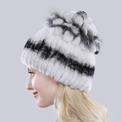 Winter Quality Real Fur Hat Natural Warm Rex Rabbit Fur Cap Lady Warm Knitted 100% Genuine Rex Rabbit Fur Hats