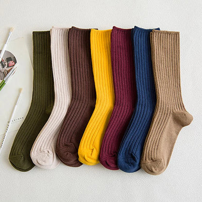 1 paire de chaussettes rétro en coton pour femmes, amples, tricot, couleur unie, longues, noires, roses, coréennes, japonaises, pour filles, automne hiver