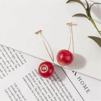 New Cute Simulation Red Cherry earrings Sweet Resin Hot Sale For Women Girl Student Fruit 1Pair Earring Gift