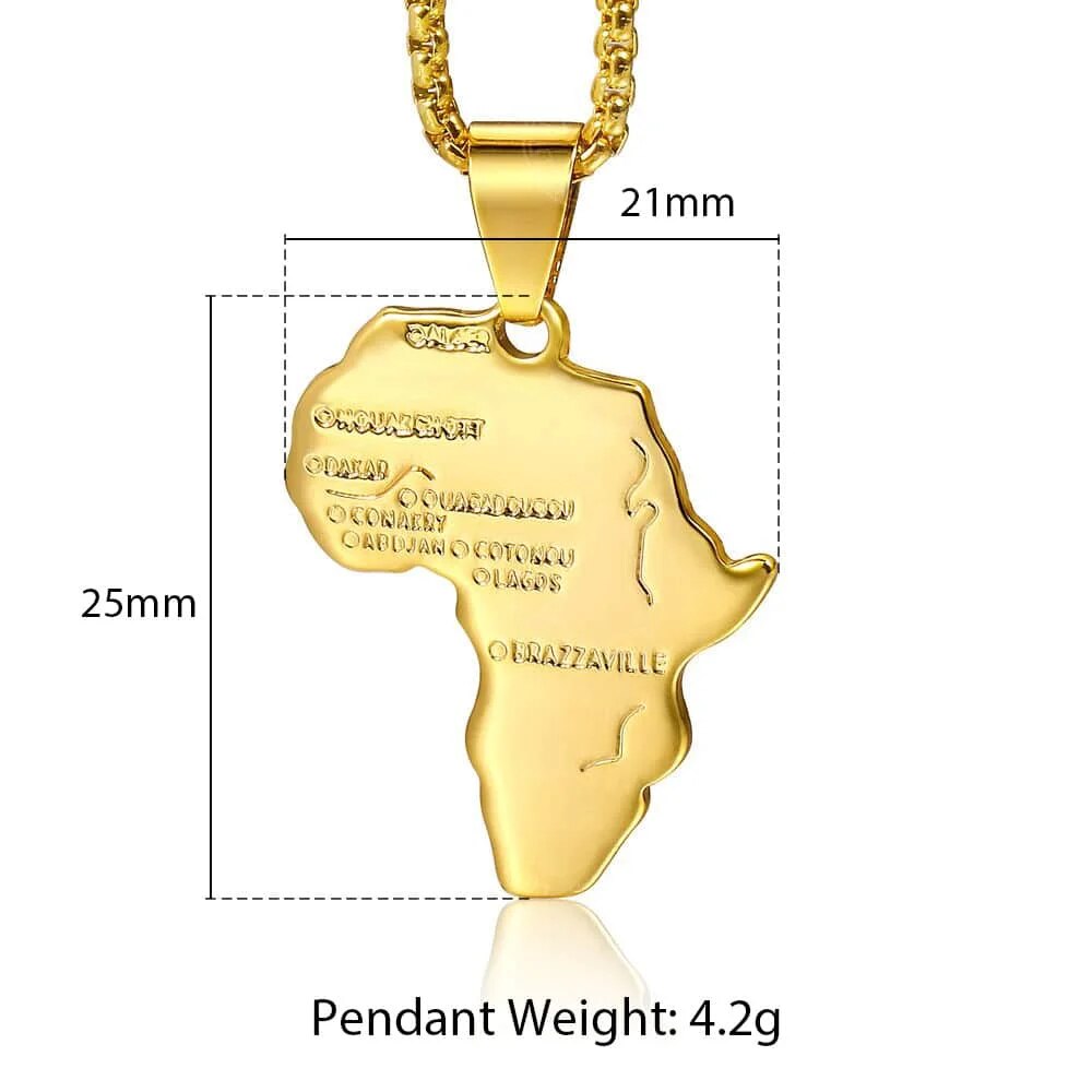 Necklace Stainless Steel Gold Color African Map