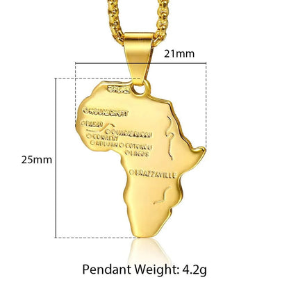 Necklace Stainless Steel Gold Color African Map