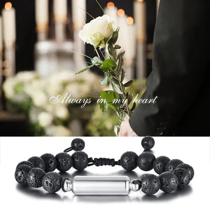 Vnox Men's Casual Lava Stone Beads Urn Bracelets for Ashes, Hollow Tube Cremation Keepsake Memorial Jewelry,Length Adjustable