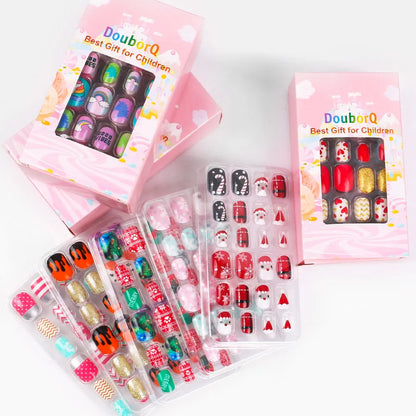 120Pcs Candy Child Nail Tips Kids False Nail Girls Cartoon Press on Nails Colorful Festival Full Cover Nails Cute Manicure Tools