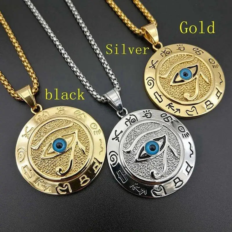 Oeil d'Horus motif Rune musulmane pendentif rond collier homme collier pendentif coulissant collier en métal amulette accessoire bijoux