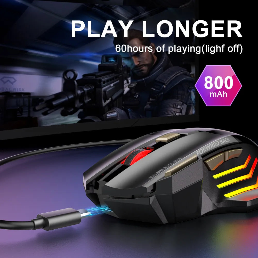 Uppladdningsbar trådlös mus Bluetooth Gamer Gaming Mus Dator Ergonomisk mus med bakgrundsbelysning RGB tysta möss för bärbar dator