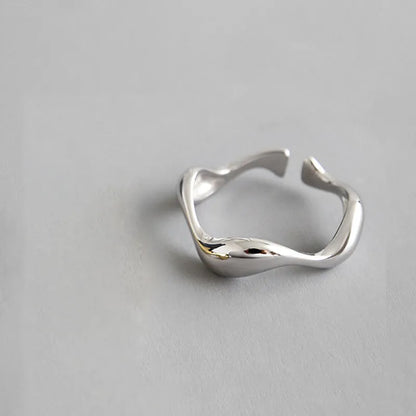 Silver Color  Creative Handmade Rings Irregular Wave Smooth Engagement Jewelry for Women Size 16.5mm Adjustable