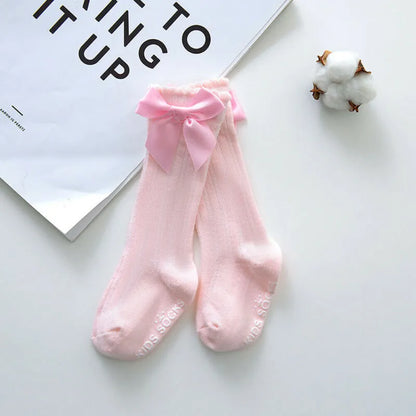 Vêtements d'été pour bébés filles, chaussettes hautes et longues en dentelle de coton doux, avec gros nœud aux genoux, 100% coton, nouvelle collection