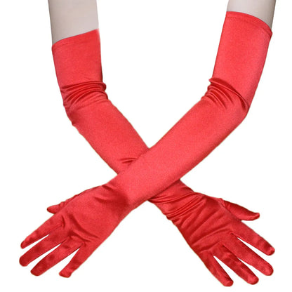 Klassisk Vuxen Svart Vit Röd Grå Hud Opera/Armbåge/Wrist Stretch Satin Finger Långa Handskar Kvinnor Flapper Handskar Matchande kostym