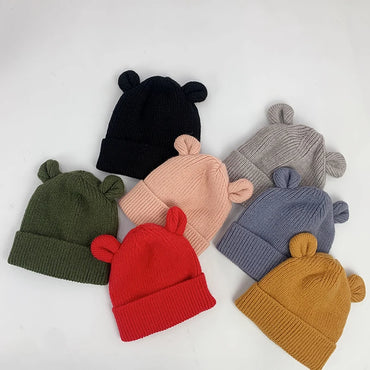 Mignon dessin animé ours oreille bébé chapeau hiver doux chaud tricoté garçon fille chapeaux Bonnet couleur unie infantile enfant en bas âge casquette Bonnet enfants casquettes