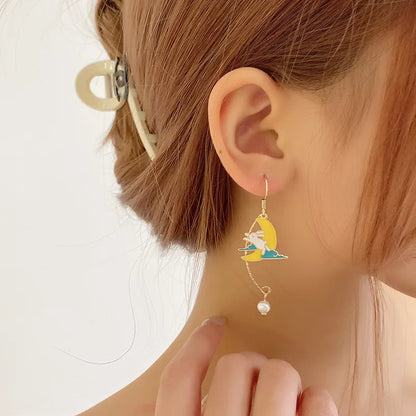 Style Flower Cute Animal Dangle Earrings For Women Moon Stars Kitten Rabbit Balloon Asymmetric Earring Party Jewelry Gift