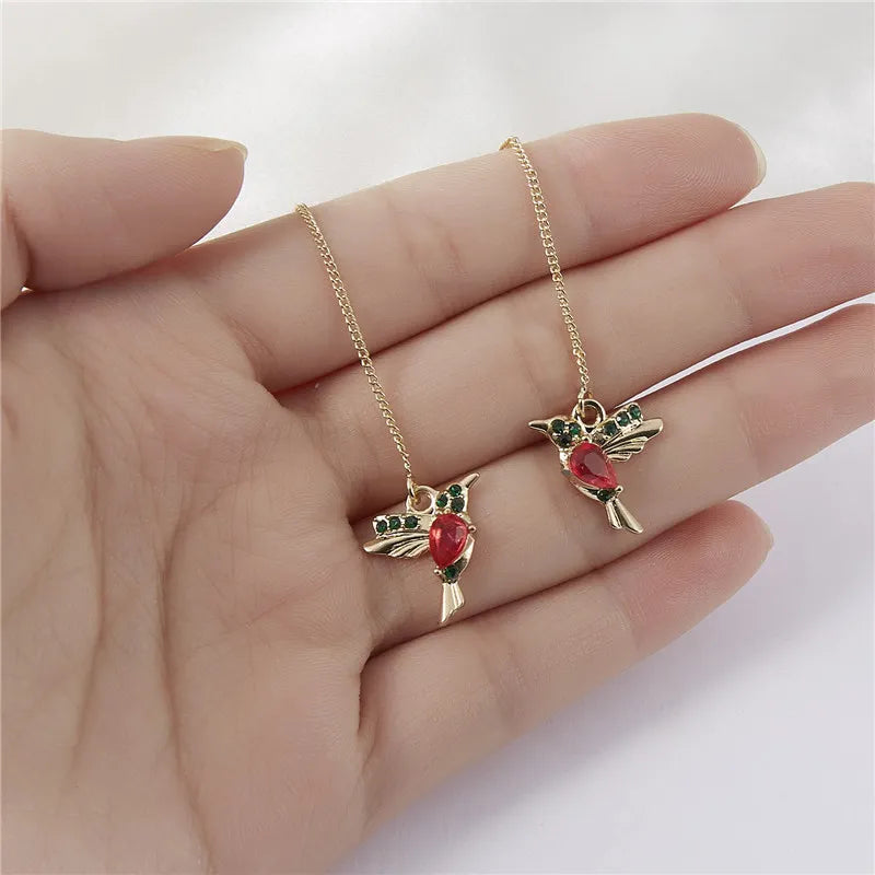 New Unique Little Bird Drop Long Hanging Hummingbird  Earrings For Women Elegant Girl Tassel Crystal Pendant Earring Jewelry