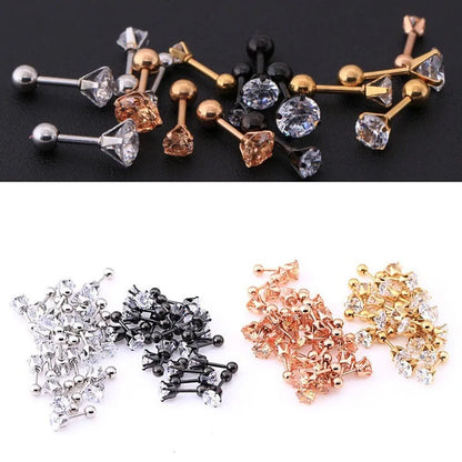 1pc/lot Size 3/4/5/6mm 4 Colors Punk Medical Stainless Titanium Steel Needle Zircon Crystal Stud Earrings