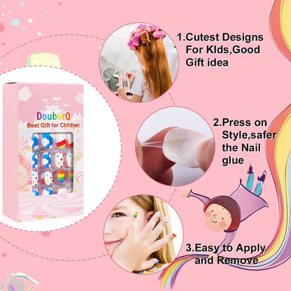 120Pcs Candy Child Nail Tips Kids False Nail Girls Cartoon Press on Nails Colorful Festival Full Cover Nails Cute Manicure Tools