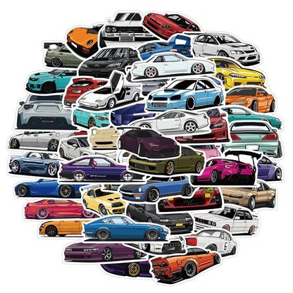 10/30/50/100PCS JDM Retrofit Racing Car Waterproof Stickers Decals Kids Toy DIY Phone Luggage Car Bike Cartoon Graffiti Sticker