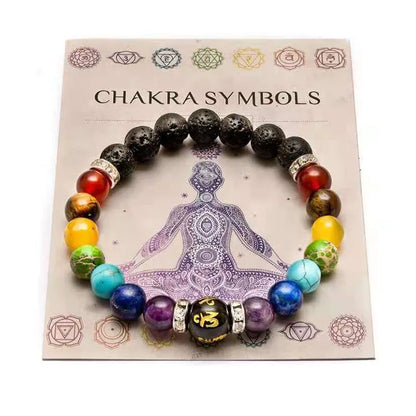 Bracelet 7 Chakras avec Carte de Signification pour Hommes Femmes Cristal Naturel Guérison Anxiété Bijoux Mandala Yoga Méditation Bracelet Cadeau