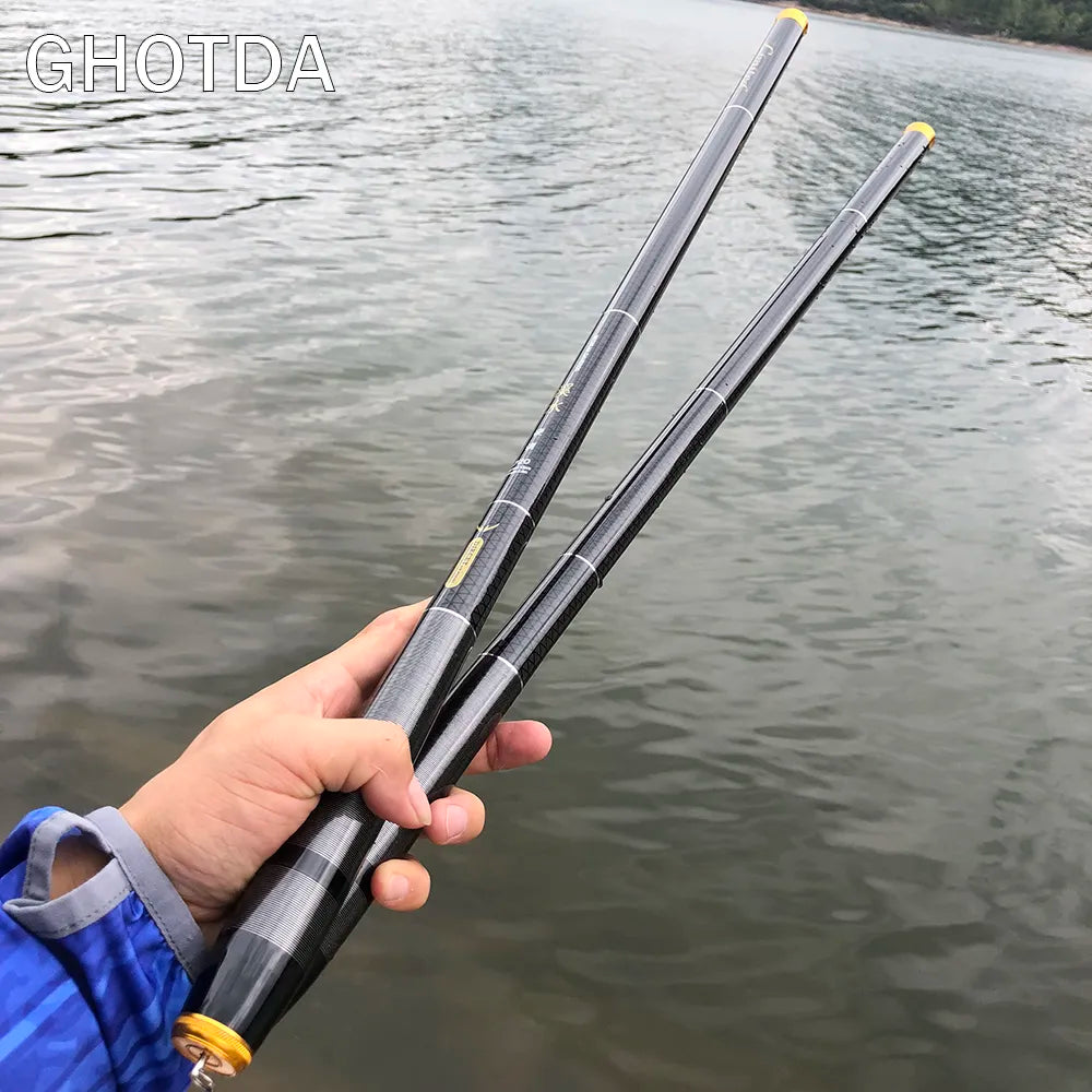 GHOTDA 3.6M -7.2M canne à pêche en Fiber de carbone télescopique Ultra-léger poteau dur pour poteau de pêche en eau douce en ruisseau