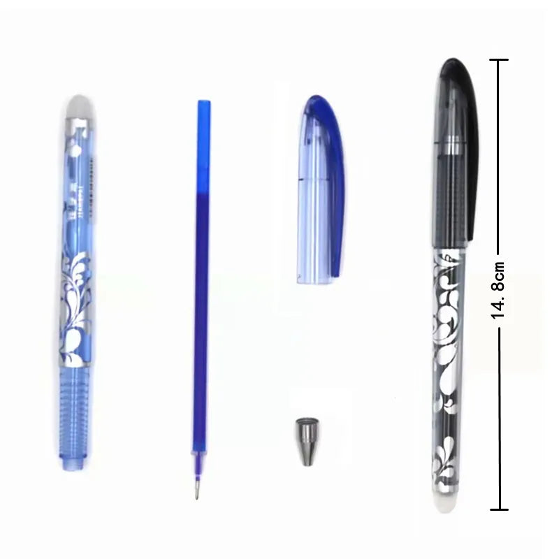 Ensemble de stylos effaçables, couleur bleu noir, stylos à Gel d'écriture, tige à poignée lavable, fournitures de papeterie scolaires et de bureau, pièces de rechange pour examens