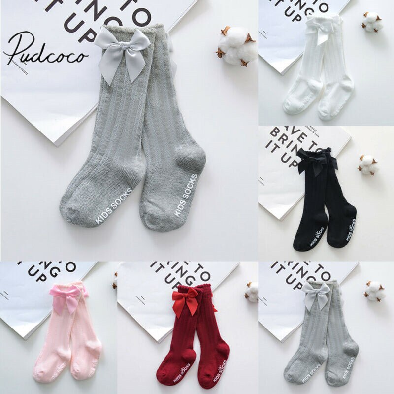 Vêtements d'été pour bébés filles, chaussettes hautes et longues en dentelle de coton doux, avec gros nœud aux genoux, 100% coton, nouvelle collection