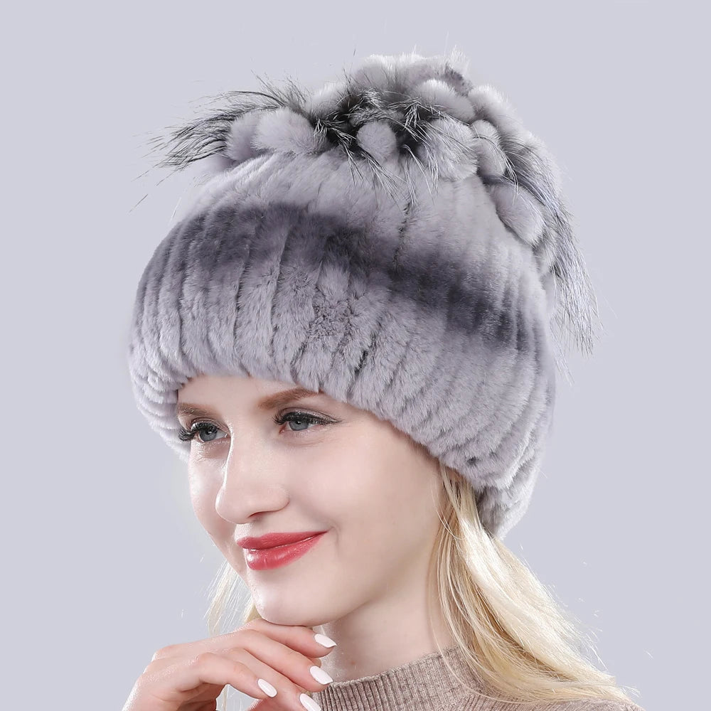 Winter Quality Real Fur Hat Natural Warm Rex Rabbit Fur Cap Lady Warm Knitted 100% Genuine Rex Rabbit Fur Hats