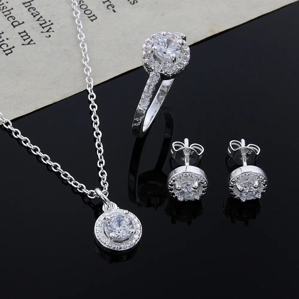 Ensemble de bijoux en argent Sterling 925 pour femmes, cadeau de noël solide, noble, mode élégante, cristal brillant, CZ, collier, boucles d'oreilles, bague