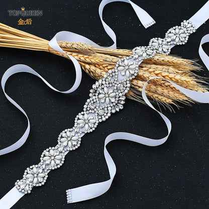 Bridal Belts Bling Wedding Women Jewelry Silver Rhinestone Pearl Crystal Sparkly Party Formal Dress Diamond Sash