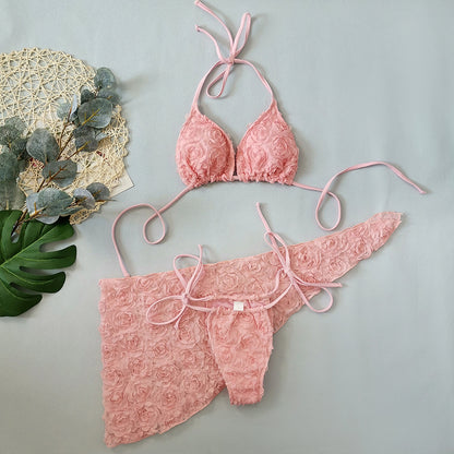 New Bikini Flower Three-piece Set Sexy Lace-up