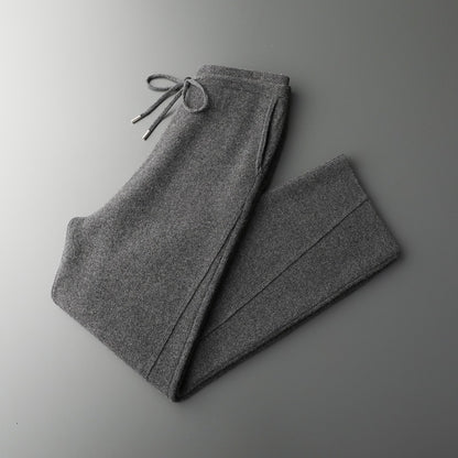 Men's Solid Color Wool Lace-up Wide-leg Pants