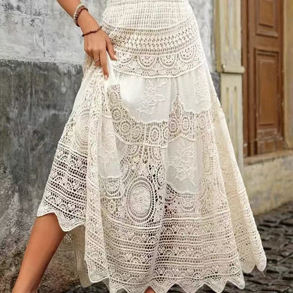 Retro Hollow Knitted Big Hem Skirt Women