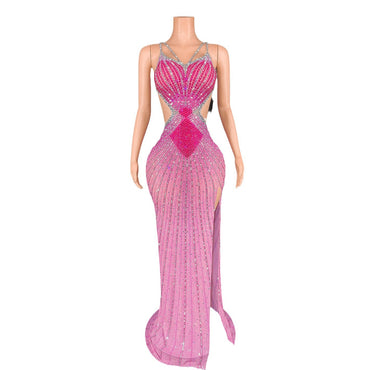 Sling Super Glänsande Ljus Diamant Cinched Bodycon Ärmlös Klänning Festframträdande Scenframträdande Klänning