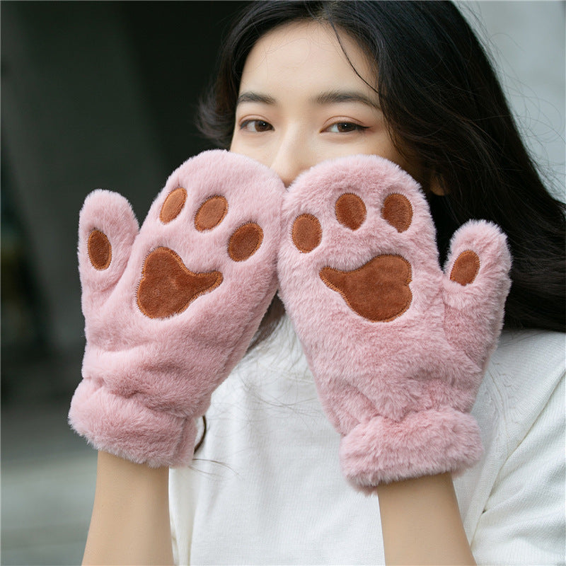 Cat's Paw Cute Plush Thickened Winter Women's Gloves