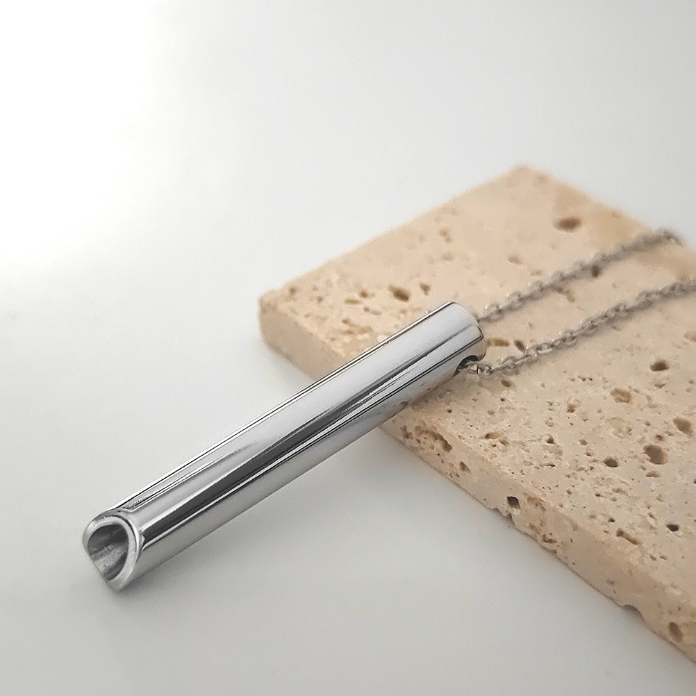 Titanium Steel Whistle Meditation Samma-sati Andning Dekompression Ångest Yoga Rostfritt stål hänge halsband