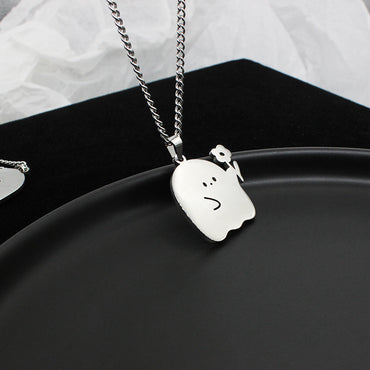 Collier de Couple fantôme mignon en acier inoxydable, pendentif Animal chat Kawaii, bijoux d'amitié pour amoureux, cadeaux