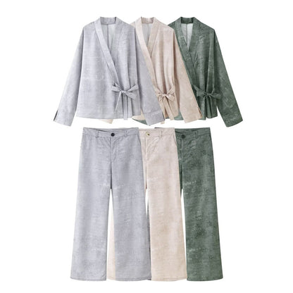 Shirt Embroidery Pants Wide Leg Two-piece Set