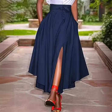 Professional Casual Women's Midi Ruffled Skirt - Cotton Flounced Design (4 Colors, XS-XXL, Mid-Length)