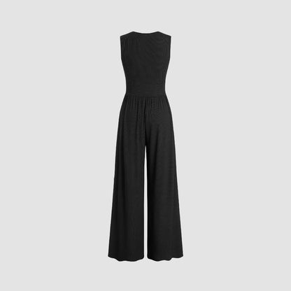Stickad jumpsuit i enfärgad, lös ärmlös för kvinnor