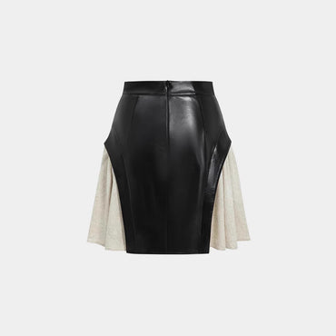 Professional New High Waist PU Stitching Patchwork Skirt - Polyester Construction (Black, S-XXL, Temperament Commute)