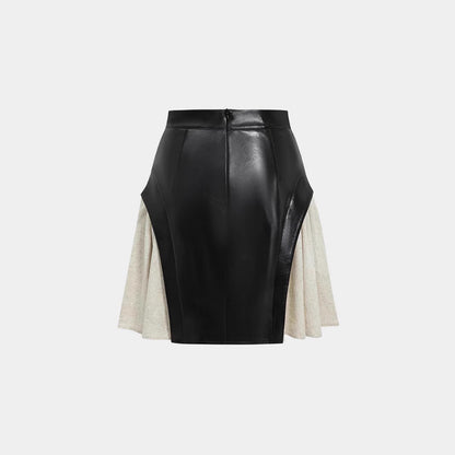 Professional New High Waist PU Stitching Patchwork Skirt - Polyester Construction (Black, S-XXL, Temperament Commute)