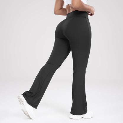 Taille croisée poche latérale loisirs sport pantalon à fond cloche pantalon de Yoga coupe ajustée femmes