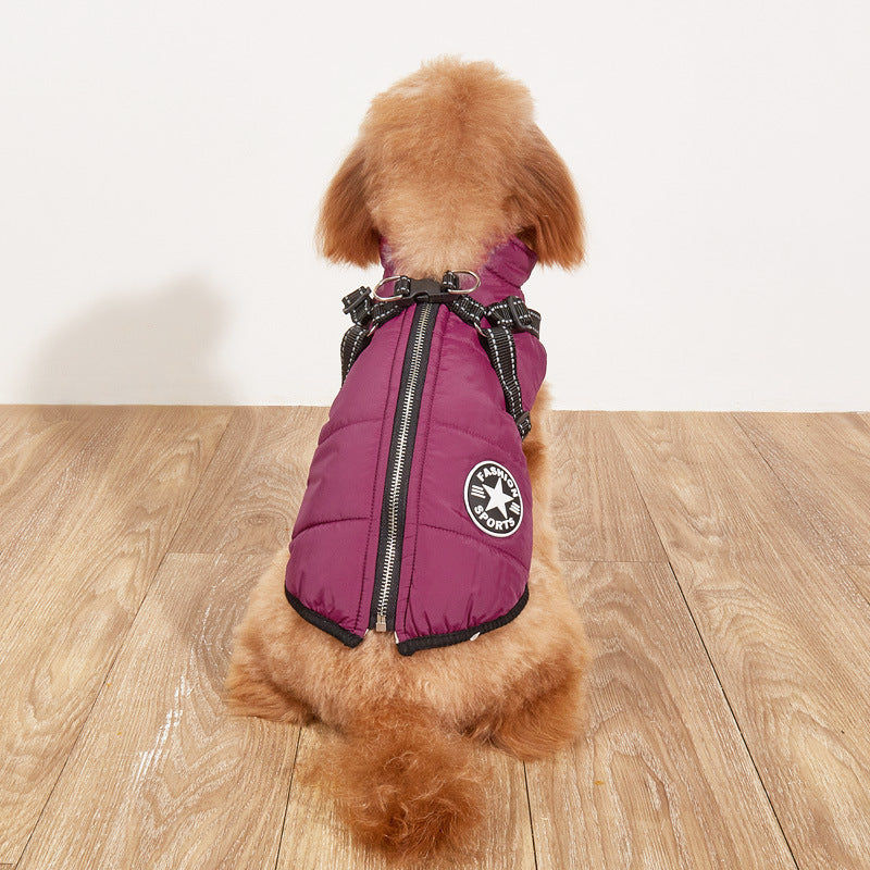 Pet Warm Dog Cotton-padded Clothes Fleece-lined Thickened Reflective Gallus