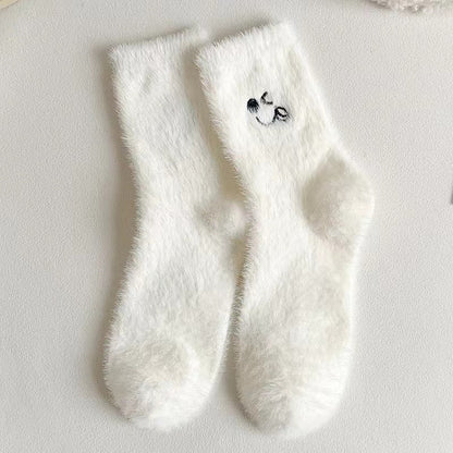 Women's Mid-calf Length Sock Cute Mink Fur Thick Winter Socks