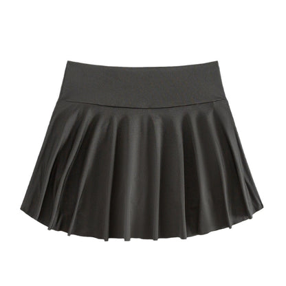 Professional Spring A-Line Pleated High Waist Hip Hugging Skirt - Polyester Commuting (Grey, XXS-XXL, 18-24 Years)