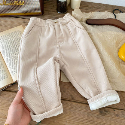 Children Leisure Corduroy Fleece Padded Pants