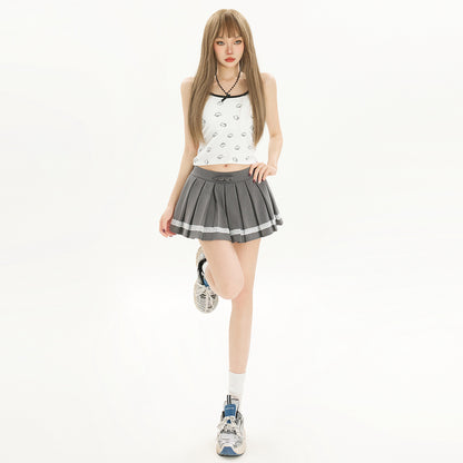 Sweet All-matching Bow Lace Stitching Half-length Pleated Skirt