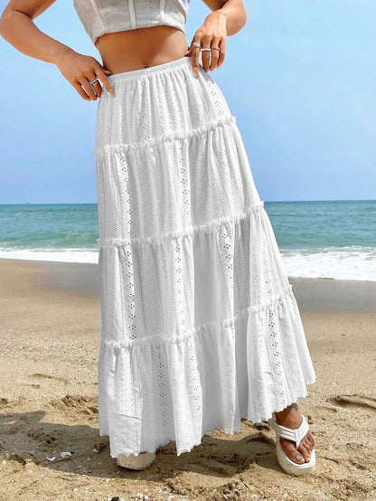 Women's Elastic Waist Mid-length Stitching Solid Skirt