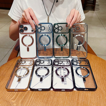 Phone Case Magnetic Suction With Tail Electroplating Transparent Lens Protector