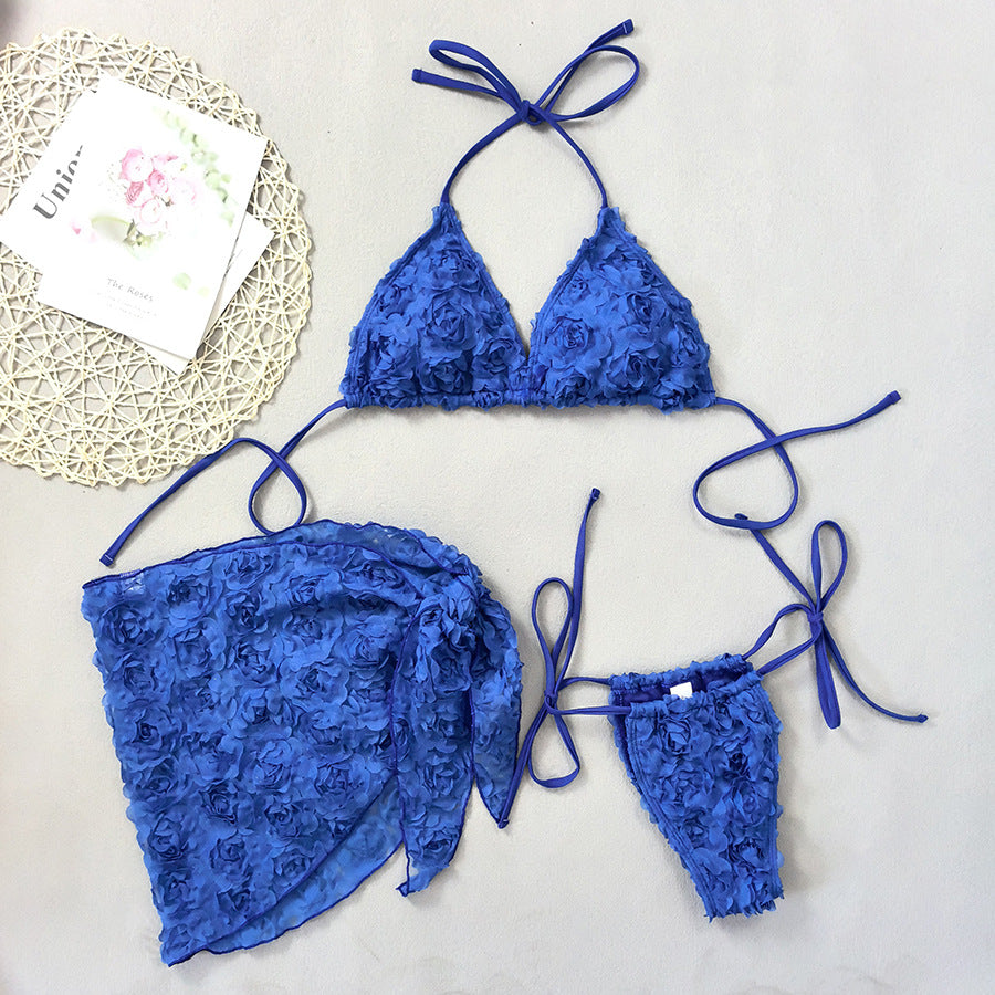 New Bikini Flower Three-piece Set Sexy Lace-up