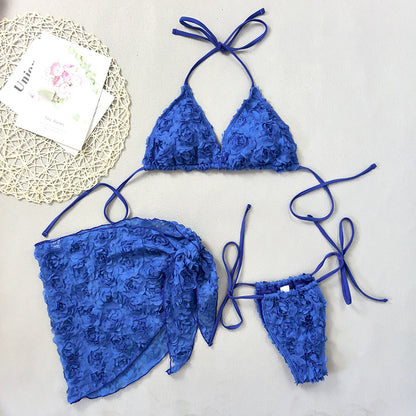 New Bikini Flower Three-piece Set Sexy Lace-up